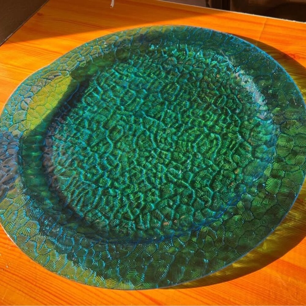 Gorgeous Aqua Green Crackle Art Glass Serving Tray